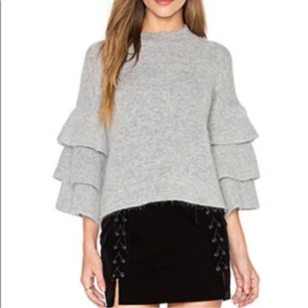 Endless Rose Gray Sweater Ruffled Tiered Bell Sleeves Small pristine condition